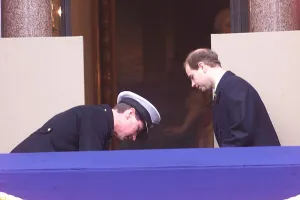 Tim Laurence Prince Edward help Princess Beatrice November 1999 after she faints during