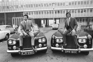 Tom Jones and Engelbert Humperdinck pictured together with their recently purchased Rolls