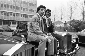 Tom Jones and Engelbert Humperdinck pictured together with their recently purchased Rolls