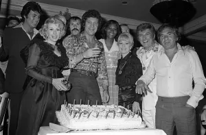 1974 Prints: Tom Jones June 1974 birthday party in Las Vegas with guests Liberace, Sonny Bono
