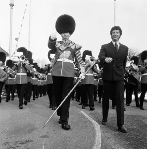 Tom Jones met the band of the Welsh Guards at ATVs Studio Centre, Borehamwood, today