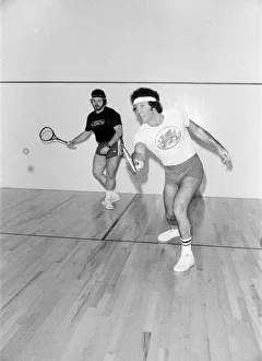 Tom Jones plays squash with his son Mark Woodward at Caesars Palace Hotel, Las Vegas