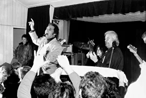Tom Jones singer performing at the tiny Top Hat Club in Cwmtillery in Gwent where he was