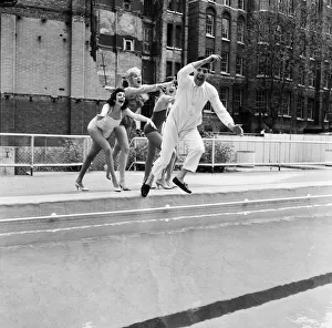 Tommy Cooper opening the Oasis outdoor swimming pool in Holborn for the season