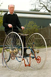 00078 Prints: Tommy Thompson on the 109 year old tricycle at Beamish Museum