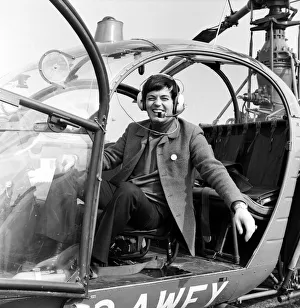Tony Blackburn with helicopter arriving for the Radio One club at Bournemouth