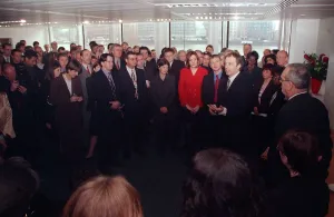 Tony Blair addreses the Labour Party Staff at Labour Party headquarters Millbank Tower