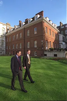 Tony Blair British prime minister in the grounds of 10 Downing street with Mirror editor
