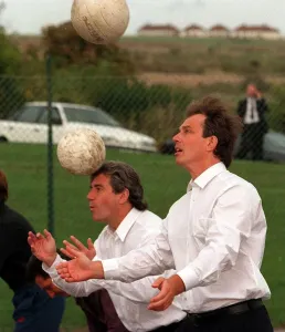 Tony Blair and Kevin Keegan at Stanley Deason School Brighton as the Labour Leader shows