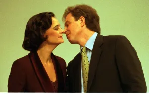 Tony Blair Labour leader MP kisses his wife Cherie after making his speech at the Labour