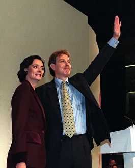 00184 Prints: Tony Blair Labour leader MP with wife Cherie Blair after delivering his speech