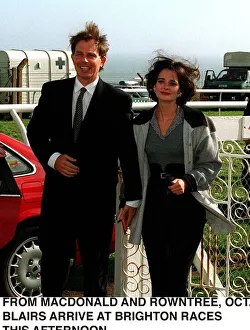 Tony Blair Labour Leader MP with wife Cherie at the races in Brighton sponsored by