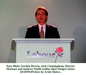 Tony Blair Labour leader at his press conference to announce Labours shadow Budget