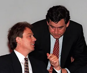 Tony Blair Labour leader speaking to Gordon Brown at the Labour Party Conference