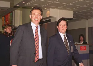 Tony Blair leader of the Labour Party and George Robertson arrive at Aberdeen Airport