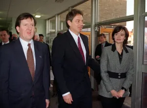 Tony Blair MP in Ayr with wife Cherie Blair and George Robertson MP at Mainholm Academy