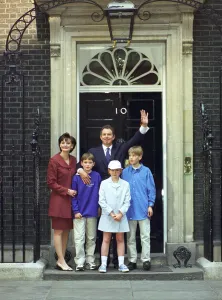 Tony Blair MP with family outside 10 Downing Street May 1997 after Labour won General