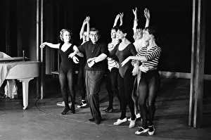 Tony Hancock and his girl dancers, rehearsing at the London Palladium. 8th August 1963