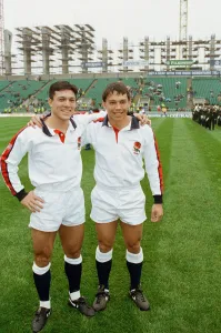 Brothers Prints: Tony and Rory Underwood pose for the cameras befire the start of Englands test match