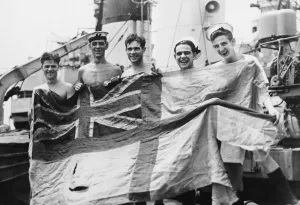 The torn Battle Ensign of HMS Tartar carried in her action with German destroyers in