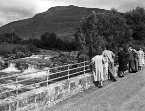 Tourists Prints: Torrandhu Bridge with the falls of glascarnoch river in Ross and Cromarty
