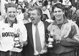 Funny Prints: Tottenham Hotspur manager Terry Venables with players Paul Gascoigne (left