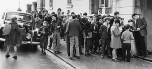 Tottenham Hotspur new striker Jimmy Greaves signs autographs for young fans