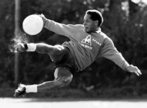 Tottenham Hotspur player John Chiedozie performs a spectacular scissors kick in training