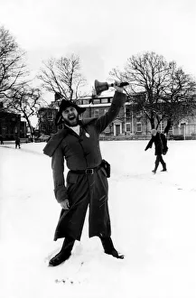 Mouth Prints: Town Crier John Stevenson struggled through the snow at Northumberland Square in North