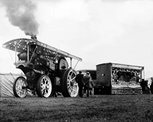 Fairground Prints: The traction engine Dreadnaught being use to power a fairground organ on 10th June 1966