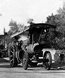 Vintage Prints: The traction engine Repulse making her way to High Haswell Farm, Haswell on 15th October