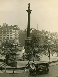Capital Prints: Trafalgar Square circa 1925 London Bus Traffic Fountains