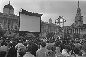 Trafalgar Square London July 1969 A giant TV screen in trafalgar Square has been