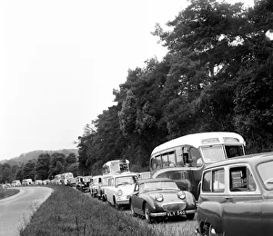 Traffic 1960. Homeward bound traffic on the Worthing-London road at Washington was slowed