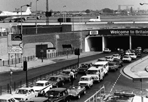 Traffic jam at London Heathrow airport at the tunnel leading into airport