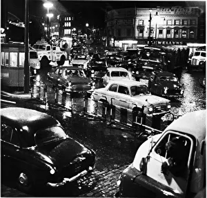 Illumination Prints: Traffic outside the entrance to the Queensway Tunnel in Liverpool after at 7pm