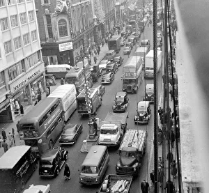 Traffic in Oxford Street London at the begining of December 1959 Christmas Shopping