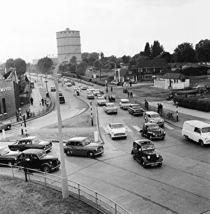 Traffic at Staines Bridge returning from the coast on a hot summer day