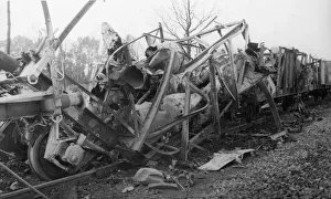 A train-load of 120 flying bombs intended for London was attacked end destroyed by RAF
