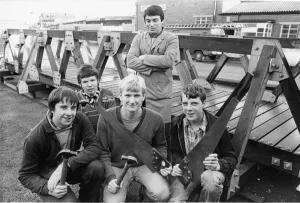 00054 Prints: Trainee bridge -builders (left to right) Gordon Frampton, Kevin Hall, Peter Grant