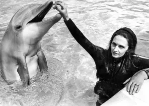 00081 Prints: Trainer Robin Haig at Zoo World in Seaburn with Handsome the dolphin