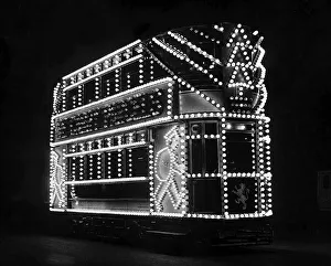 Decorative Prints: Transport Trams 1933 A tram car covered in decorative lights
