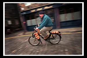 Trevor Walls May 1999 riding a Velo Solex motorcycle