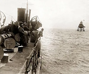 Isolated Prints: The Trinity House tender The Kestrel'approaches the Maplin Lighthouse