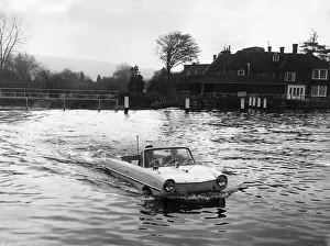 Automobile Prints: The Triumph Herald based Amphicar on test on a Thames slipway at Marlow, Buckinghamshire