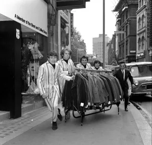 Boutique Prints: The Troggs pictured together outside Take Sir'boutique in Wardour Street