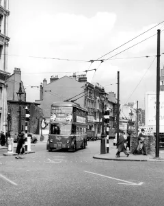 Traffic Signals Prints: Trolleybus 613 making its way through Finchley to Hampstead Heath Circa 1955