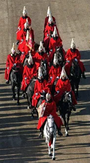 Cavalry Prints: A troop of Army Household Calvery on parade in formation to commemorate Remembrance Day