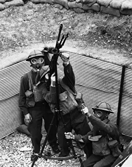 Bren Gun Prints: Troops training in England, attacking aircraft with Bren-Gun, Circa 1939