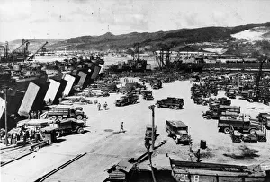Us Navy Prints: US trucks haul supplies to waiting LSTs (landing ship tanks